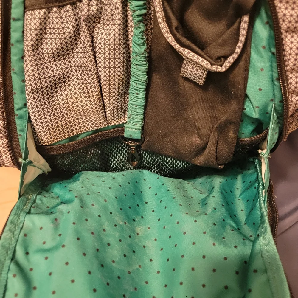 Jujube diaper bag black and white geometric backpack 6 zipper compartments